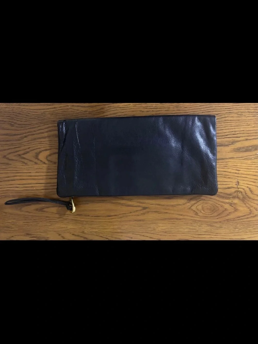 Mulberry Black Leather Wristlet Clutch with Tree Medallion
